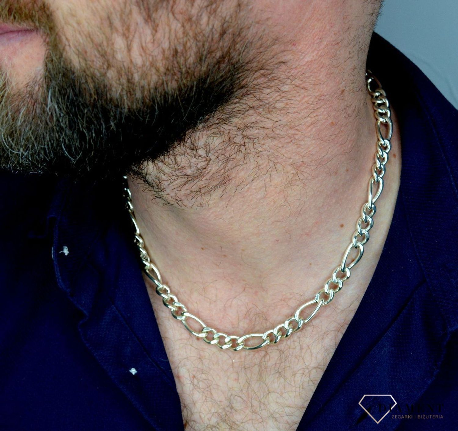 Srebrny łańcuszek 925 Gruby męski figaro 8mm DIA-LAN-5513-925.  Łańcuszek męski typu figaro to jeden z najmodniejszych wzorów męskich. Na prezent. Gruby łańcuch. Szerokość łańcuszka wynosi około 8 mm. Waga 27,80 g. (4).jpg